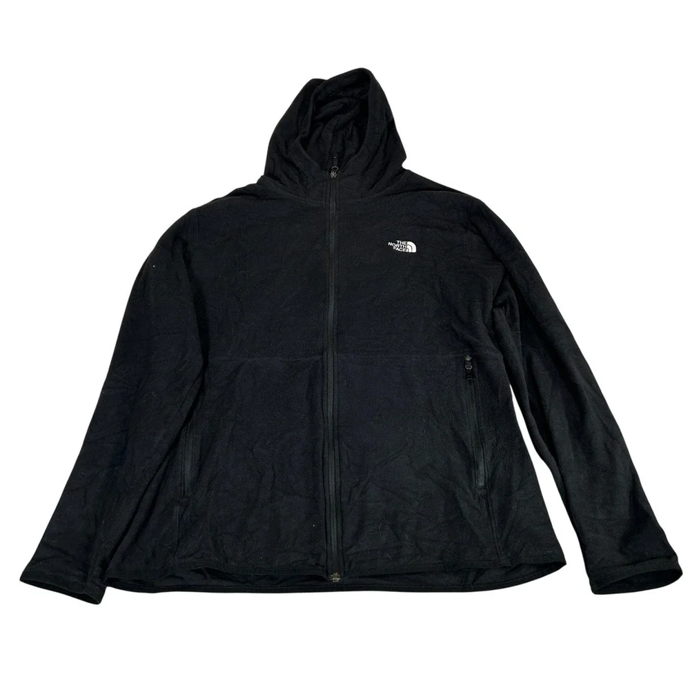 The North Face Mens XL Black Full Zip Fleece Hoodie Jacket Embroidered Logo